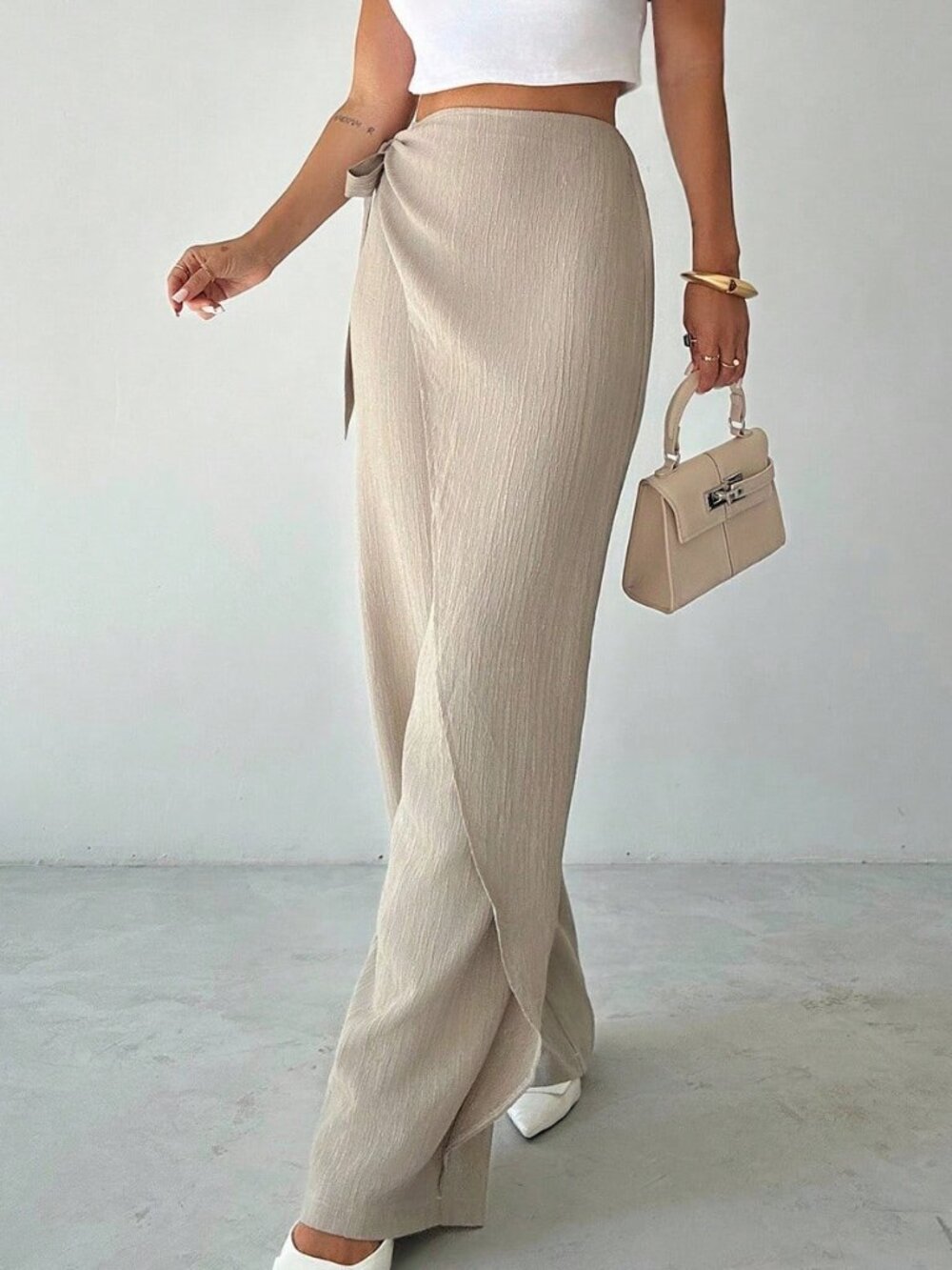 Green Casual Women's Elegant Loose Wide Leg Pants, , Color Trousers - Picture 8 of 10